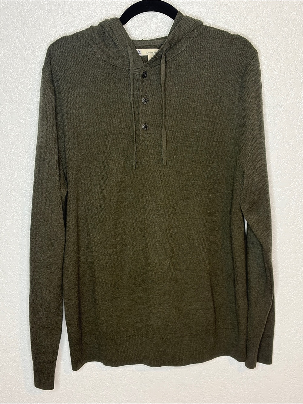 Hawker Rye Olive Green Textured Henley Hooded Long Sleeve Shirt Size Large